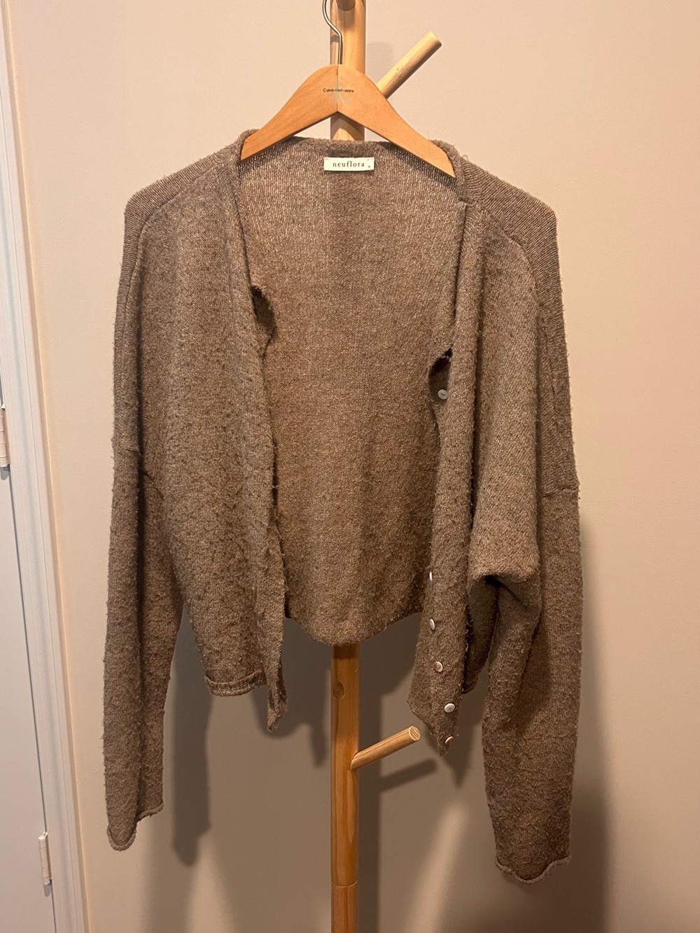Neuflora Taupe Button Front Cardigan M | Soft Wool Blend